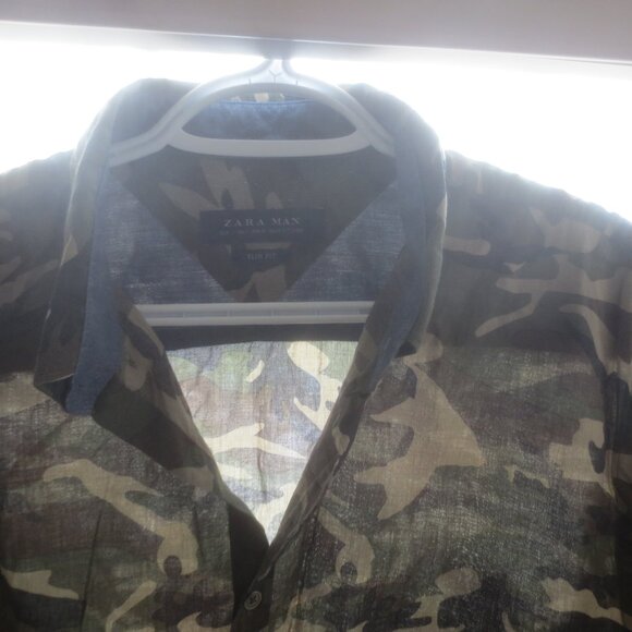 Zara Man Slim Fit Camo Pattern Short Sleeved Button Up Shirt - Size 42 Men's (L) - Picture 2 of 14
